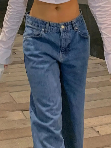 Dark Blue 90s Loose Baggy Boyfriend Jeans with Low Waist 5