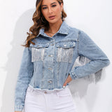 Denim Jacket with Fringe Detail 7