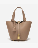 Elaris | Luxe Taupe Leather Bucket Bag – Timeless & Elegant 1