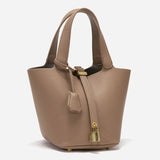 Elaris | Luxe Taupe Leather Bucket Bag – Timeless & Elegant 2