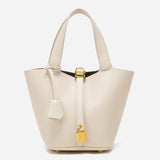 Elaris | Luxe Taupe Leather Bucket Bag – Timeless & Elegant 8
