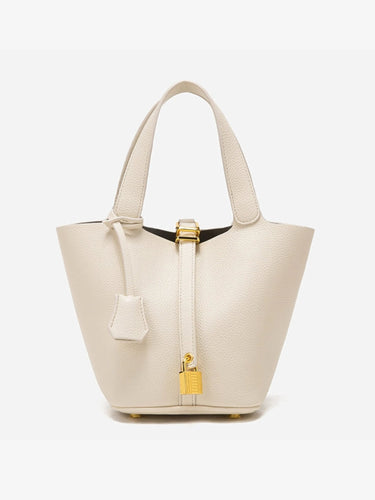 Elaris | Luxe Taupe Leather Bucket Bag – Timeless & Elegant 8