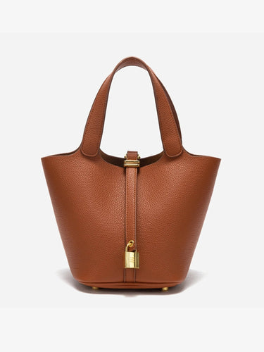 Elaris | Luxe Taupe Leather Bucket Bag – Timeless & Elegant 9