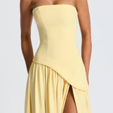 Elegant Strapless White Maxi Dress with Asymmetric Waist and High Slit – Perfect for Summer Events 3