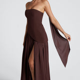 Elegant Strapless White Maxi Dress with Asymmetric Waist and High Slit – Perfect for Summer Events 5
