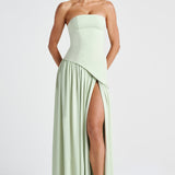 Elegant Strapless White Maxi Dress with Asymmetric Waist and High Slit – Perfect for Summer Events 9