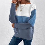 Elegant Three-color Patchwork Sweater Women Commuter Casual Loose Fashion Female Autumn Winter Knitted Thickened Warm Tops Women 2