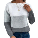 Elegant Three-color Patchwork Sweater Women Commuter Casual Loose Fashion Female Autumn Winter Knitted Thickened Warm Tops Women 4
