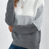 Elegant Three-color Patchwork Sweater Women Commuter Casual Loose Fashion Female Autumn Winter Knitted Thickened Warm Tops Women 9