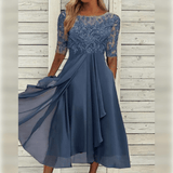 Elegant Women's Dress with Lace Bodice and Asymmetrical Skirt – Perfect Cocktail and Formal Dress for Special Occasions 2