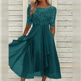 Elegant Women's Dress with Lace Bodice and Asymmetrical Skirt – Perfect Cocktail and Formal Dress for Special Occasions 4