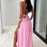 Elegant maxi dress with halter neck and leg slit 1