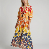 Geometry Circle Print Dress – Vintage Puff Sleeve A-Line Summer Style 3