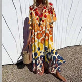 Geometry Circle Print Dress – Vintage Puff Sleeve A-Line Summer Style 5
