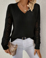 Glynice Sweater | Modern Crochet Sleeve V-Neck Sweater 4