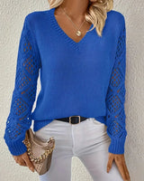 Glynice Sweater | Modern Crochet Sleeve V-Neck Sweater 5