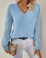 Glynice Sweater | Modern Crochet Sleeve V-Neck Sweater 6