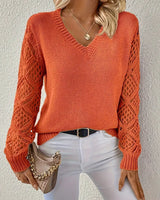 Glynice Sweater | Modern Crochet Sleeve V-Neck Sweater 7