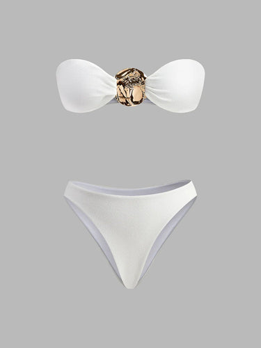 Gold Detail Three-piece Bikini With Cover-Up set 6