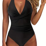 Halter Neck Backless V-Neck Swimsuit for Women 3