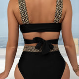 High-Waisted Bikini with Elegant Golden Cross Straps 4