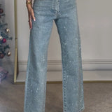 High Waisted Diamanté Straight Leg Jeans 1