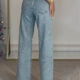 High Waisted Diamanté Straight Leg Jeans 2
