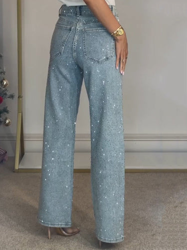 High Waisted Diamanté Straight Leg Jeans 2