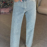 High Waisted Diamanté Straight Leg Jeans 3