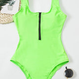 Hollow V-Neck Zipper Swimsuit for Stylish Beachwear 5