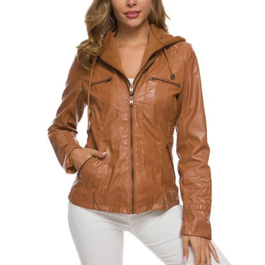 Hooded Leather Jacket for Women – Customizable Short PU Coat with Zipper Closure for Autumn/Winter 0