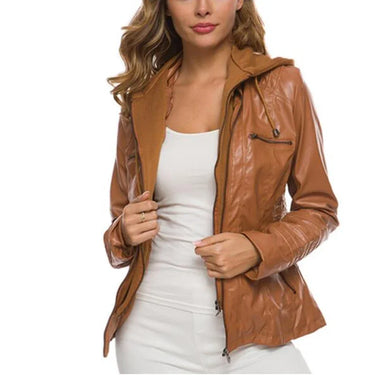 Hooded Leather Jacket for Women – Customizable Short PU Coat with Zipper Closure for Autumn/Winter 1