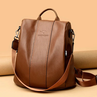 Kangaroo Women's Large Capacity Travel Backpack Soft Leather Anti-Theft Fashion Simple Multifunctional Ladies Bag Casual Travel 3