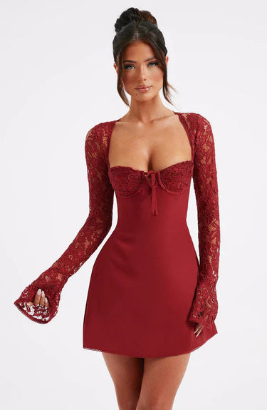 LIZA LACE MINI DRESS - RED 0