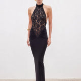 Lace Patchwork Dresses For Women Fashion Sexy Streetwear Solid Sleeveless Tank Sheath Hip Wrap Long Vestidos Robe Female Elegant 0