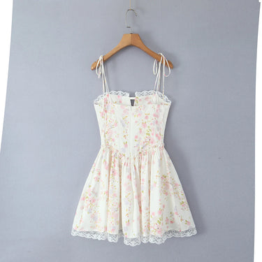 Lace Stitching Print Waist Tie Dress 2025 Fashion Summer Sleeveless Suspender Dresses Women Casual Seaside Holiday Mini Dress 5