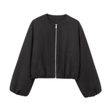 Ladies Fashion Autumn Winter Jacket Women Retro Round Neck Long Sleeve Elastic Hem Zipper Soft Bomber Jacket Women Coat Female 10
