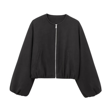 Ladies Fashion Autumn Winter Jacket Women Retro Round Neck Long Sleeve Elastic Hem Zipper Soft Bomber Jacket Women Coat Female 10