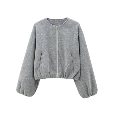 Ladies Fashion Autumn Winter Jacket Women Retro Round Neck Long Sleeve Elastic Hem Zipper Soft Bomber Jacket Women Coat Female 11