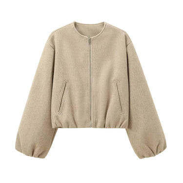 Ladies Fashion Autumn Winter Jacket Women Retro Round Neck Long Sleeve Elastic Hem Zipper Soft Bomber Jacket Women Coat Female 6