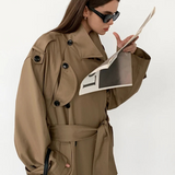 Lautaro Spring Autumn Oversized Khaki Long Grey Trench Coat for Women Double Breasted Loose Casual Korean Fashion Overcoat 2024 0