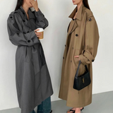 Lautaro Spring Autumn Oversized Khaki Long Grey Trench Coat for Women Double Breasted Loose Casual Korean Fashion Overcoat 2024 1
