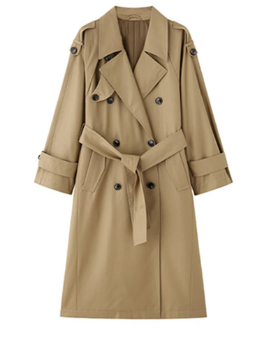 Lautaro Spring Autumn Oversized Khaki Long Grey Trench Coat for Women Double Breasted Loose Casual Korean Fashion Overcoat 2024 2