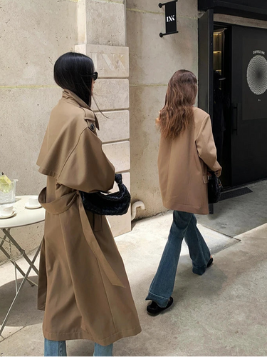 Lautaro Spring Autumn Oversized Khaki Long Grey Trench Coat for Women Double Breasted Loose Casual Korean Fashion Overcoat 2024 5