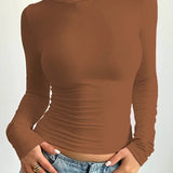 Long top | Slim fit | Round neck | Simple long sleeve shirts | Women's clothing 3