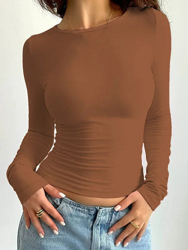 Long top | Slim fit | Round neck | Simple long sleeve shirts | Women's clothing 3