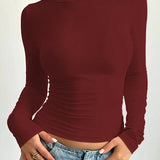 Long top | Slim fit | Round neck | Simple long sleeve shirts | Women's clothing 4