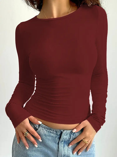 Long top | Slim fit | Round neck | Simple long sleeve shirts | Women's clothing 4