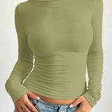 Long top | Slim fit | Round neck | Simple long sleeve shirts | Women's clothing 9