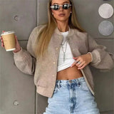 MUJER 2025 Women Jacket Cropped Bomber Jackets For Women Beige Black Tweed Jacket Woman Fashion Long Sleeve New In Short Coats 1